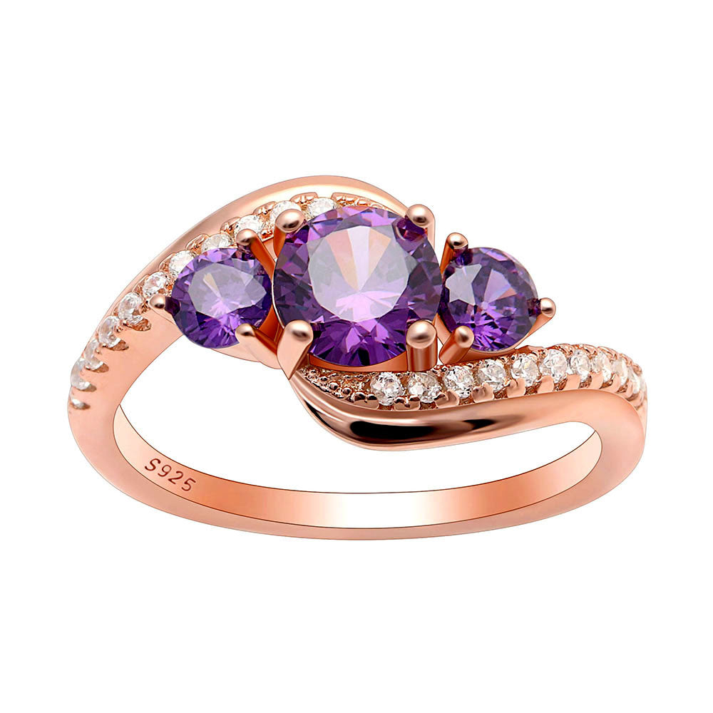 Brielle Rose Gold Sterling Silver Purple Cz Birthstone Ring Ginger Lyne Collection - Purple,10