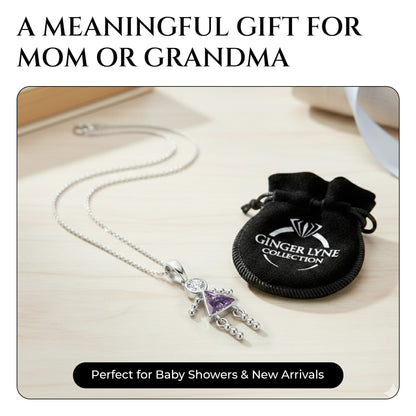 February Birthstone Necklace for Women, Simulated Amethyst Baby Girl Pendant for Mom, Sterling Silver 18 Inch Box Chain, Mothers Day Gift - Girl February
