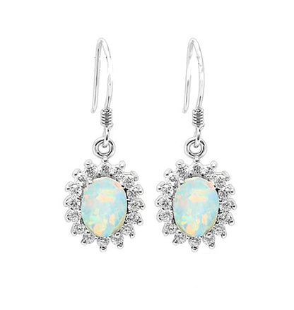 Fire Opal Hook Dangle Earrings for Women Cz Sterling Silver Ginger Lyne Collection - White