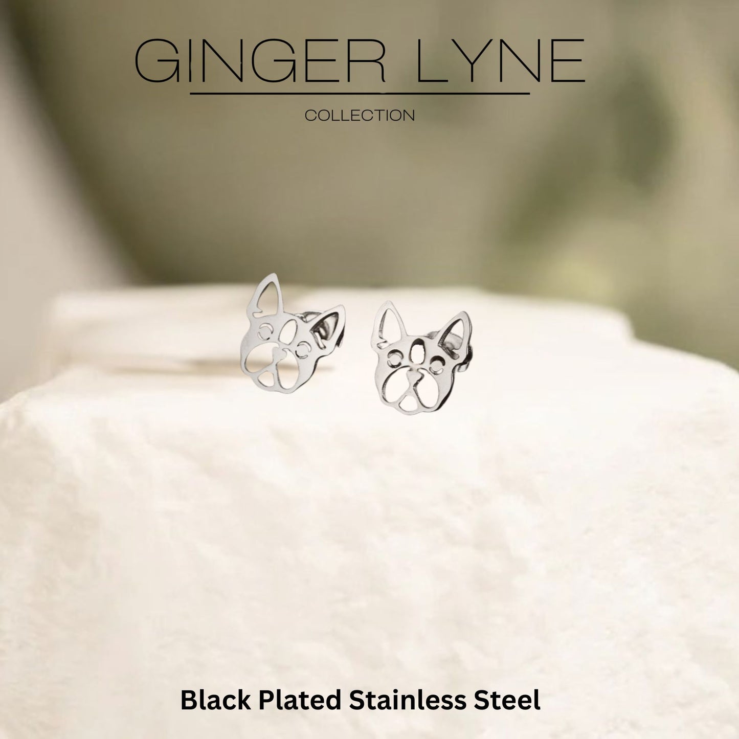 French Bulldog Dog Earrings for Women Frenchie Love Puppy Silver Tone Stainless Steel Stud Ginger Lyne - Silver