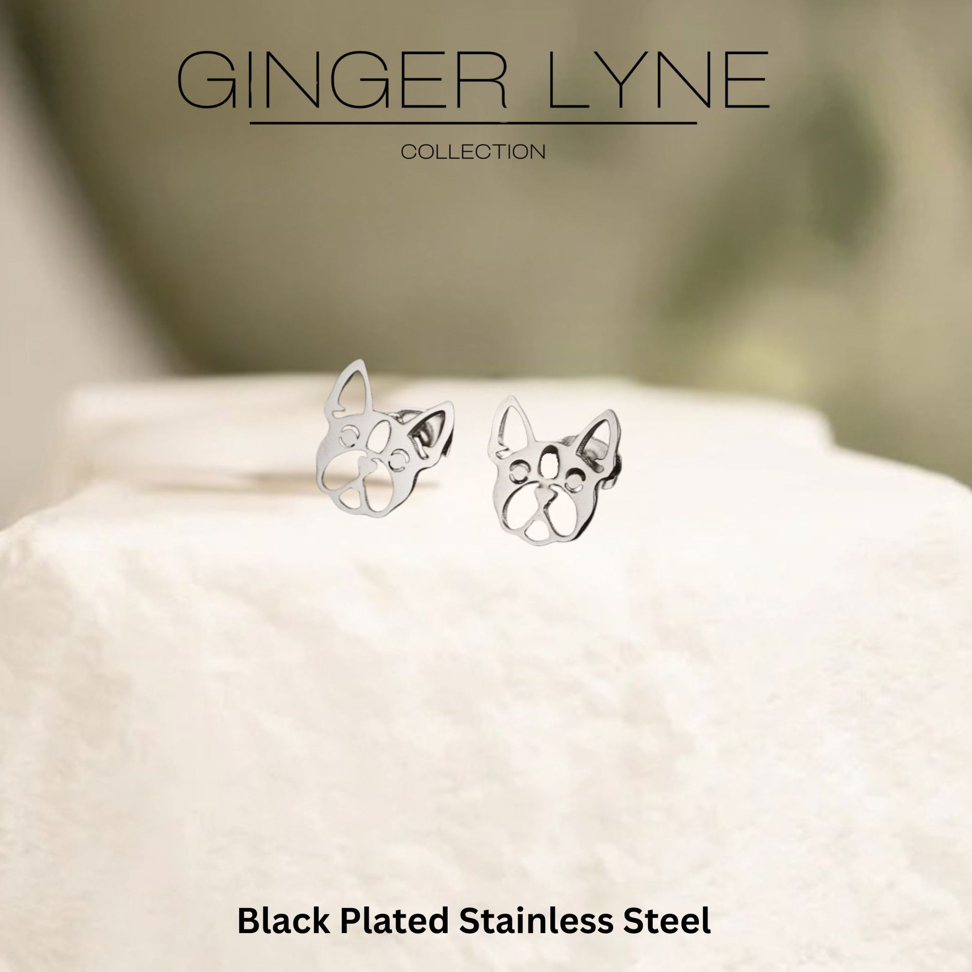 French Bulldog Dog Earrings for Women Frenchie Love Puppy Silver Tone Stainless Steel Stud Ginger Lyne - Silver