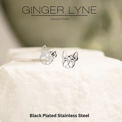 French Bulldog Dog Earrings for Women Frenchie Love Puppy Silver Tone Stainless Steel Stud Ginger Lyne - Silver