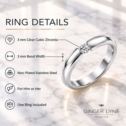 SilverToneWeddingBandRingforWomenorMen3mmStainlessSteelCZGingerLyneSize10_Silver-4
