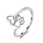 Load image into Gallery viewer, Dog Paw Print Heart Adjustable Ring Sterling Silver Womens Ginger Lyne Collection - Rose
