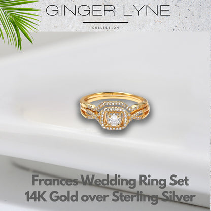 Wedding Ring Set for Women Halo CZ  White Gold Sterling Silver Engagement Ring Ginger Lyne Collection