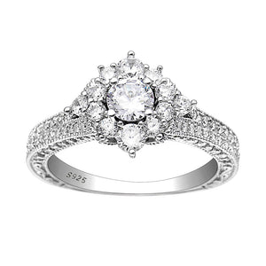 Selena Engagement Ring Sterling Silver Cz Cluster Womens Ginger Lyne Collection - Clear,7