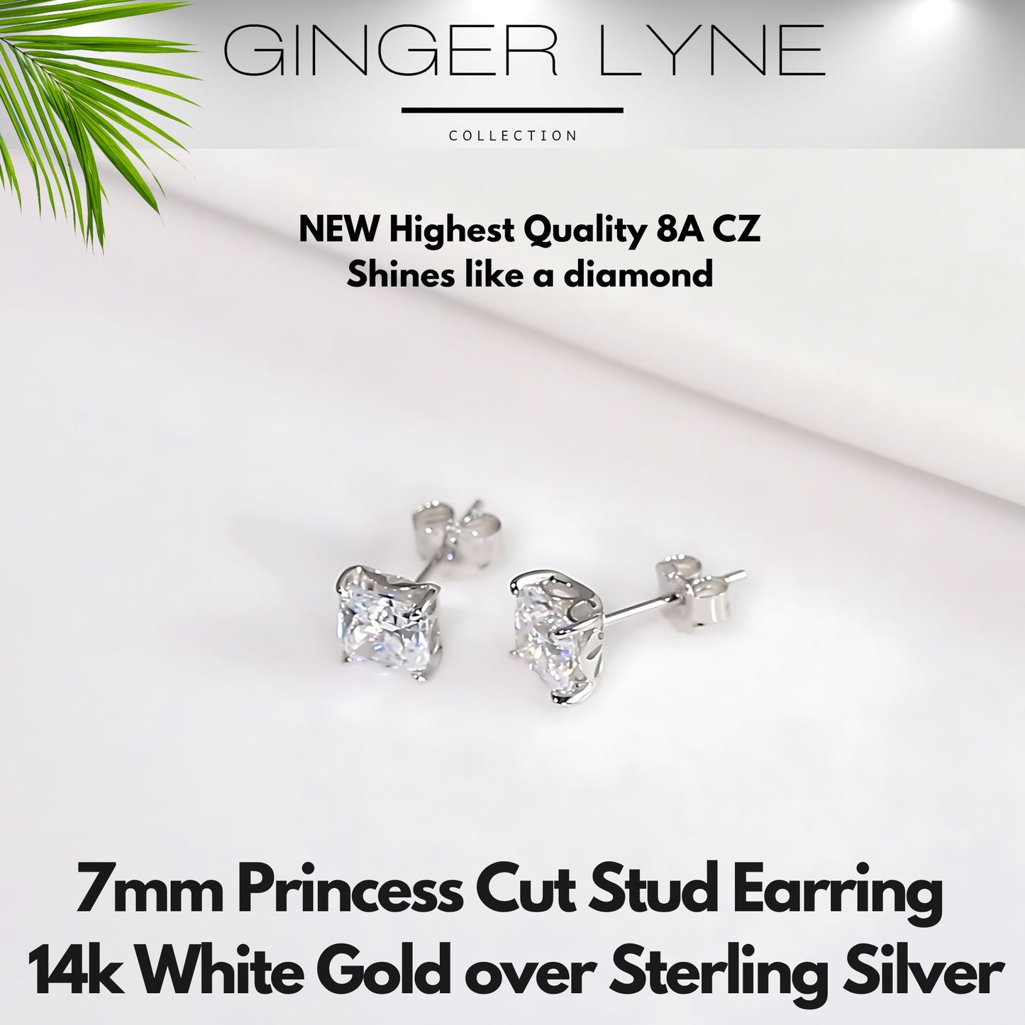 Princess Cut Stud Earrings for Women 2.5ct Simulated Diamond Sterling Silver Ginger Lyne