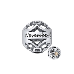 Birthstone Charms for Bracelet Sterling Silver CZ Womens Ginger Lyne Collection - November