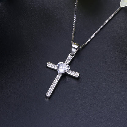 Cross Heart Pendant Necklace for Women Sterling Silver Cz Ginger Lyne Collection