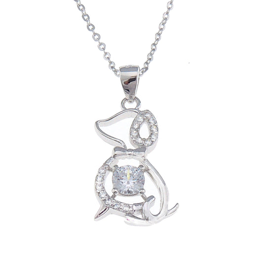 Bella Dog Pendant Sterling Silver Cubic Zirconia Chain Necklace Ginger Lyne Collection