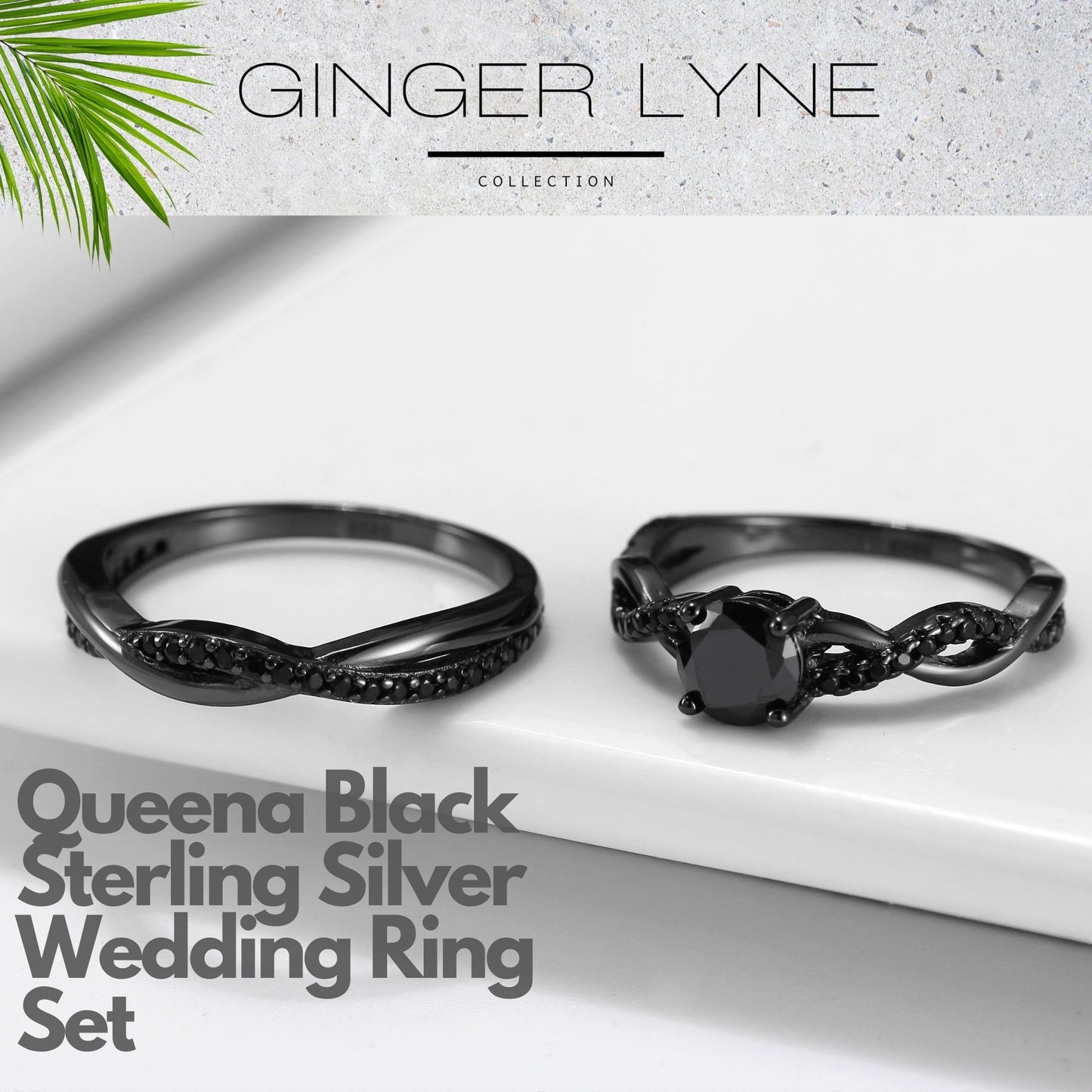 QueenaWeddingRingSetAnniversaryBandEngagementRingforWomenBlackSterlingCzGingerLyneCollection_RhodiumBlack-Black-2