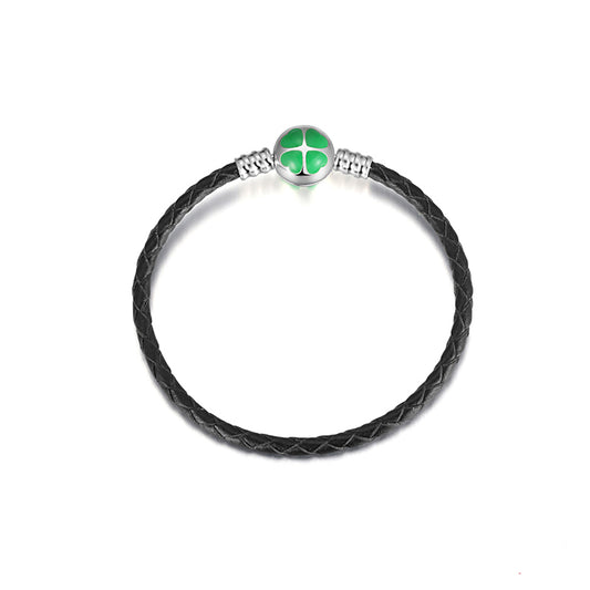 LeatherBraidedCharmBraceletforWomen21cmSterlingSilverCloverClaspGingerLyneCollection_21cm-1