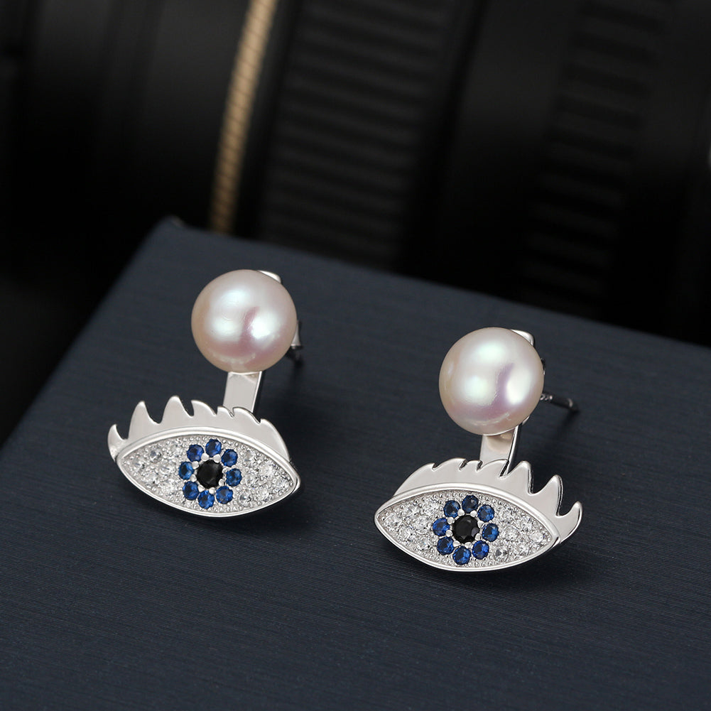 Evileye Earrings for Women and Girls Sterling Silver Blue Cz Pearl Ginger Lyne Collection