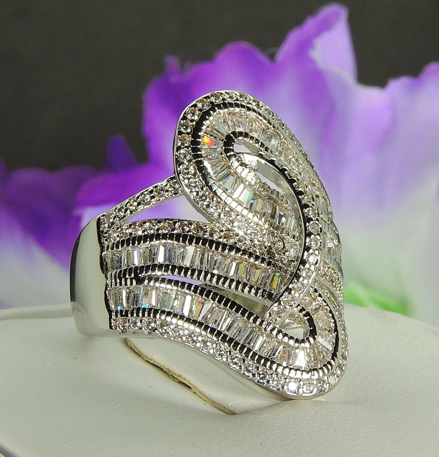 PriscillaStatementRingBaguetteCubicZirconiaWomensGingerLyneCollection_Silver-5