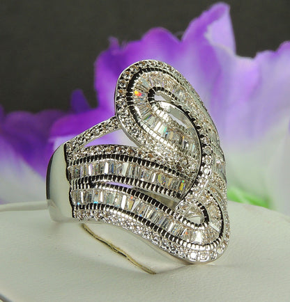 PriscillaStatementRingBaguetteCubicZirconiaWomensGingerLyneCollection_Silver-5