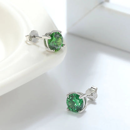 May Birthstone Stud Earrings for Women Green Cubic Zirconia 6mm Sterling Silver Studs by Ginger Lyne - May