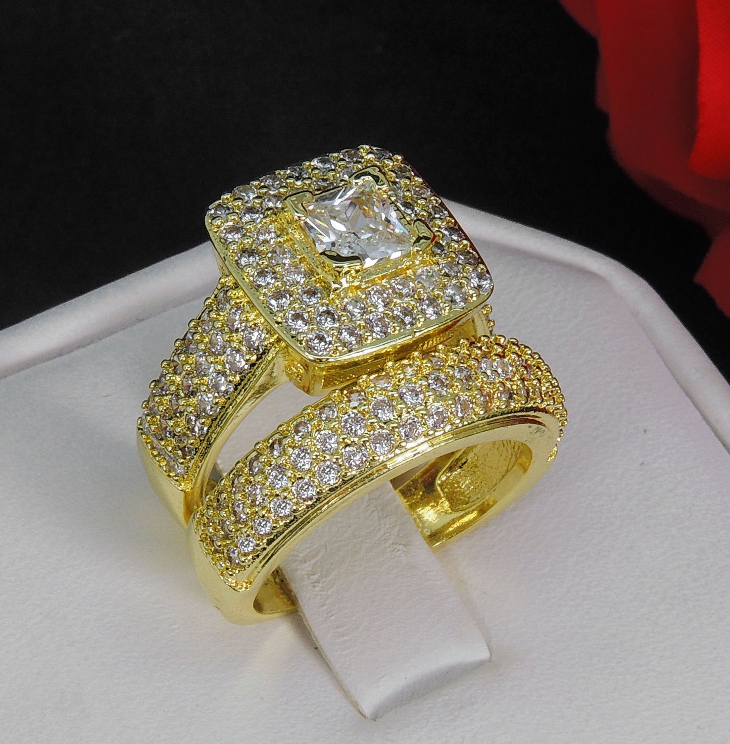 Monika Bridal Set Engagement Ring Gold Plated Cz Womens Ginger Lyne Collection size 6