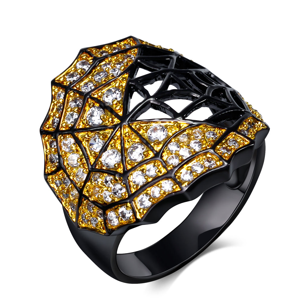 Spider Web Statement Ring Goth Black Plated Cz Girls Women Ginger Lyne Collection - 6