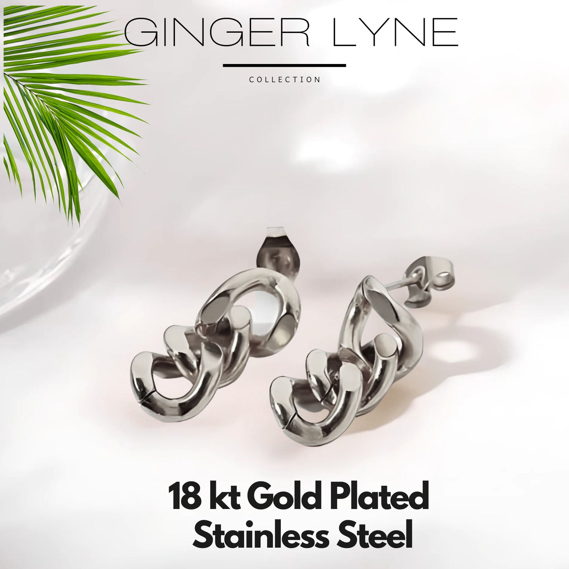 Cuban Chain Link Dangle Chunky Earrings for Women Gold or Silver Stainless Steel Ginger Lyne Collection - Silver