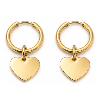 Thin Heart Charm Hoop Earrings by Ginger Lyne Stainless Steel for Lobe Cartilage Piercing Body Jewelry
