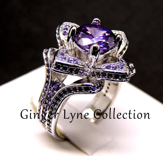 VioletStatementRingFlowerPurpleCzWgoldPlatedWomensGingerLyneCollection_Silver-5