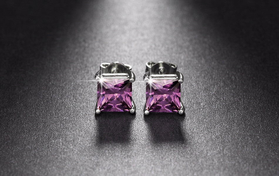 Princess 6mm Stud Earrings White Gold Plated Cz Womens Ginger Lyne Collection - Pink