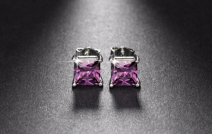 Princess 6mm Stud Earrings White Gold Plated Cz Womens Ginger Lyne Collection - Pink
