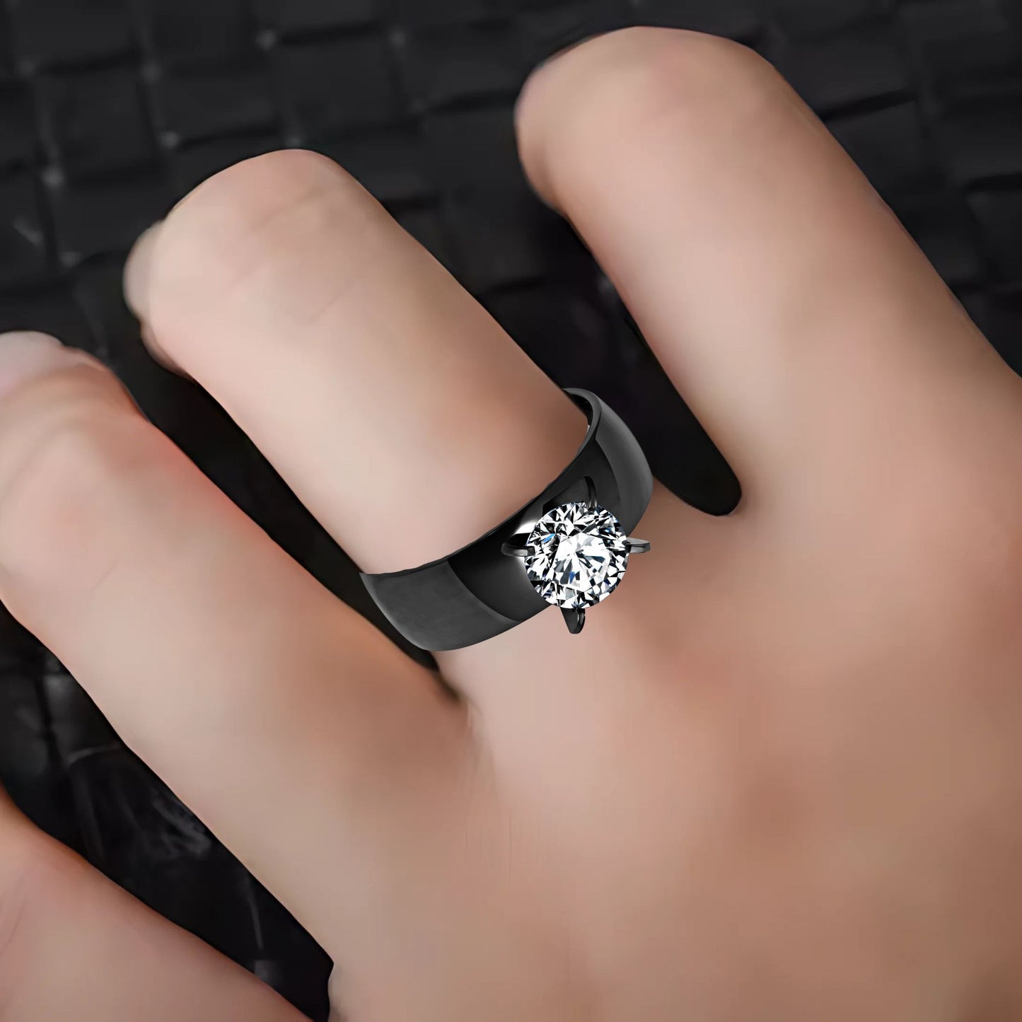 6mmGoldStainlessSteelWomenEngagementRingGingerLyneCollection_Black-4