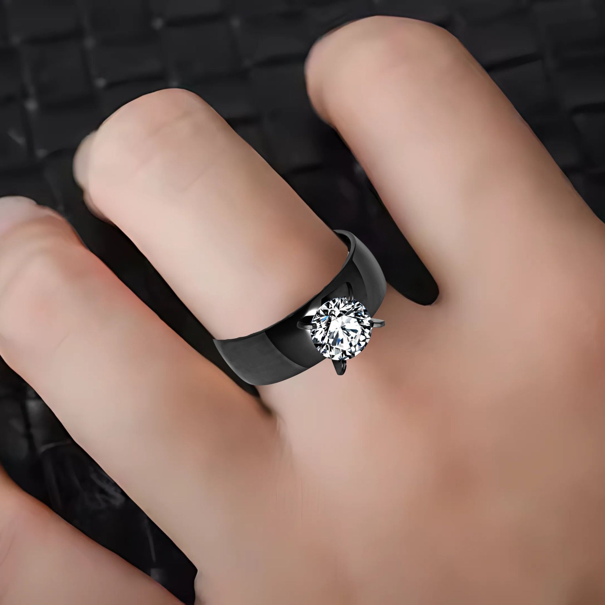 6mmGoldStainlessSteelWomenEngagementRingGingerLyneCollection_Black-4