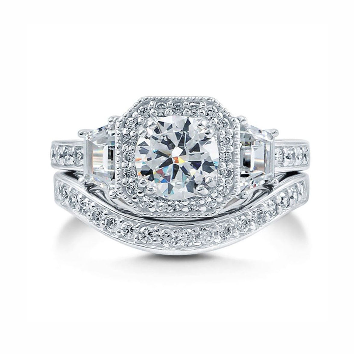 JulieannaBridalSetSterlingSilverHaloCzEngagementRingWomensGingerLyneCollection_Silver-1