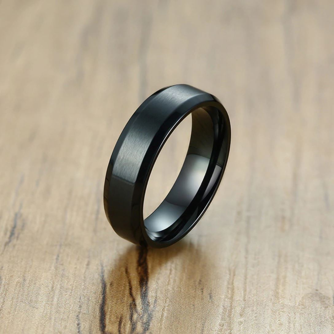 Matte Black Tungsten Carbide Wedding Band Ring Women Men 6mm or 8mm Ginger Lyne Collection