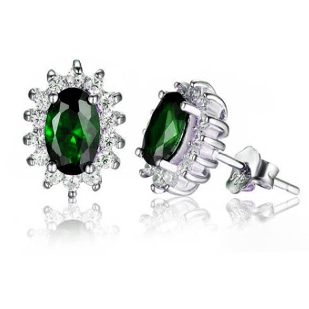 Kate Green CZ Oval Stud Earrings for Women Sterling Silver Green Cubic Zirconia Studs by Ginger Lyne - green