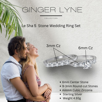 Sterling Silver Wedding Ring Set for Women Cz Engagement Ring Matching Band Ginger Lyne Collection