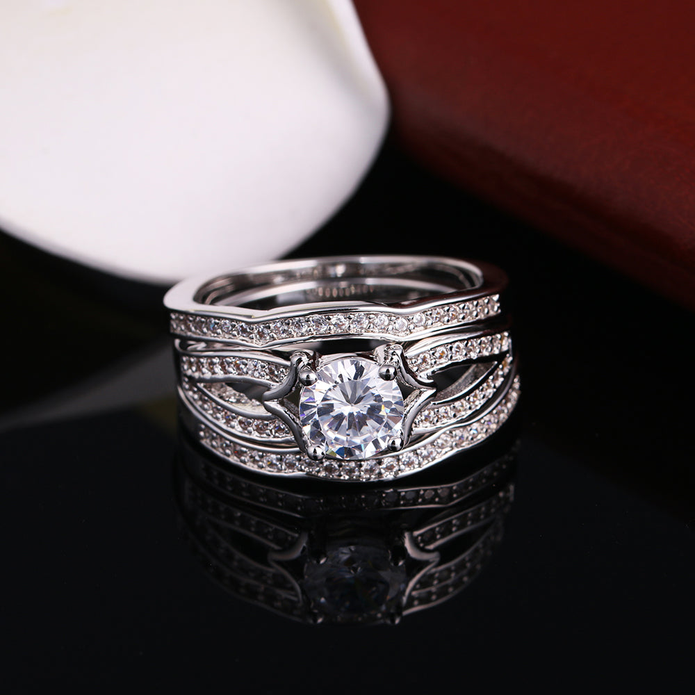 Rebecca Bridal Set Cz 3Pc Engagement Ring 2 Bands Womens Ginger Lyne Collection