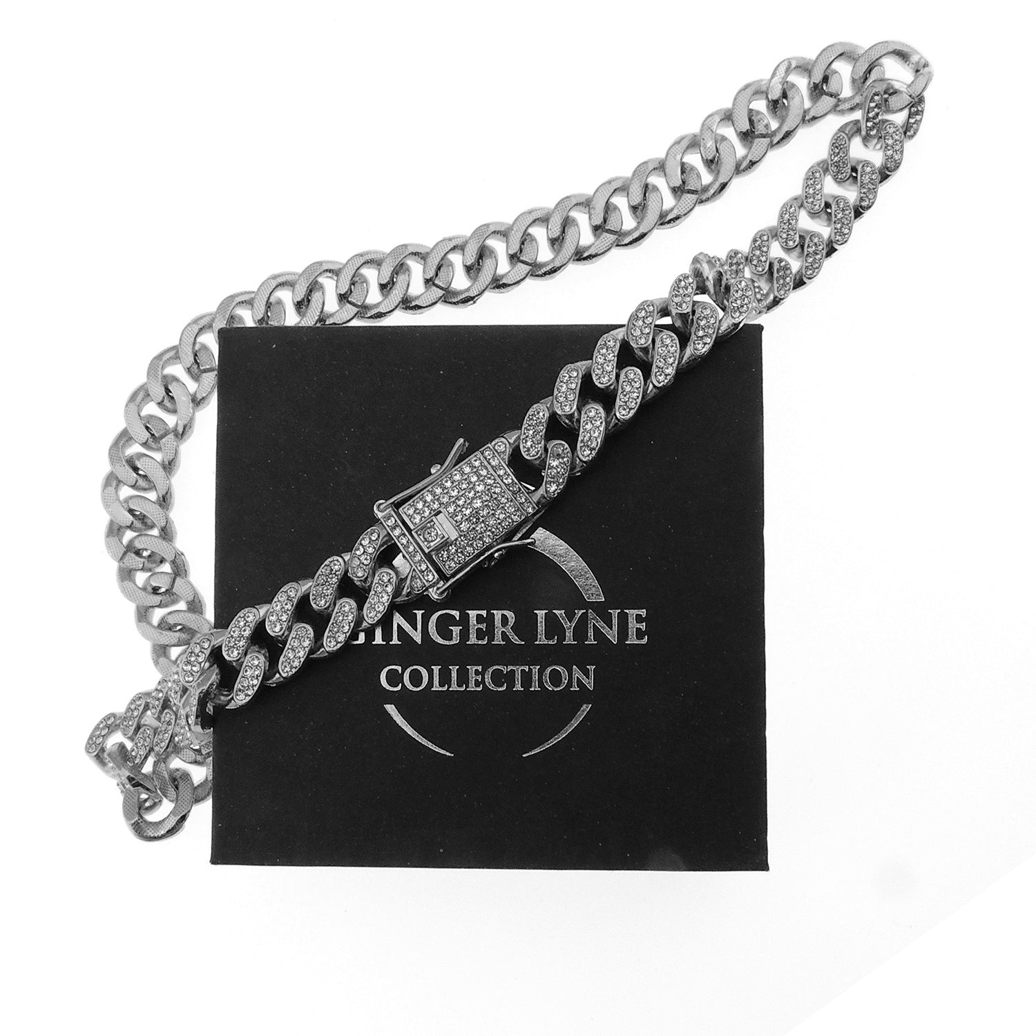 Gold Cuban Link Chain Necklace Iced Out Hip Hop Men Women Ginger Lyne Collection - 30 Inch Silver