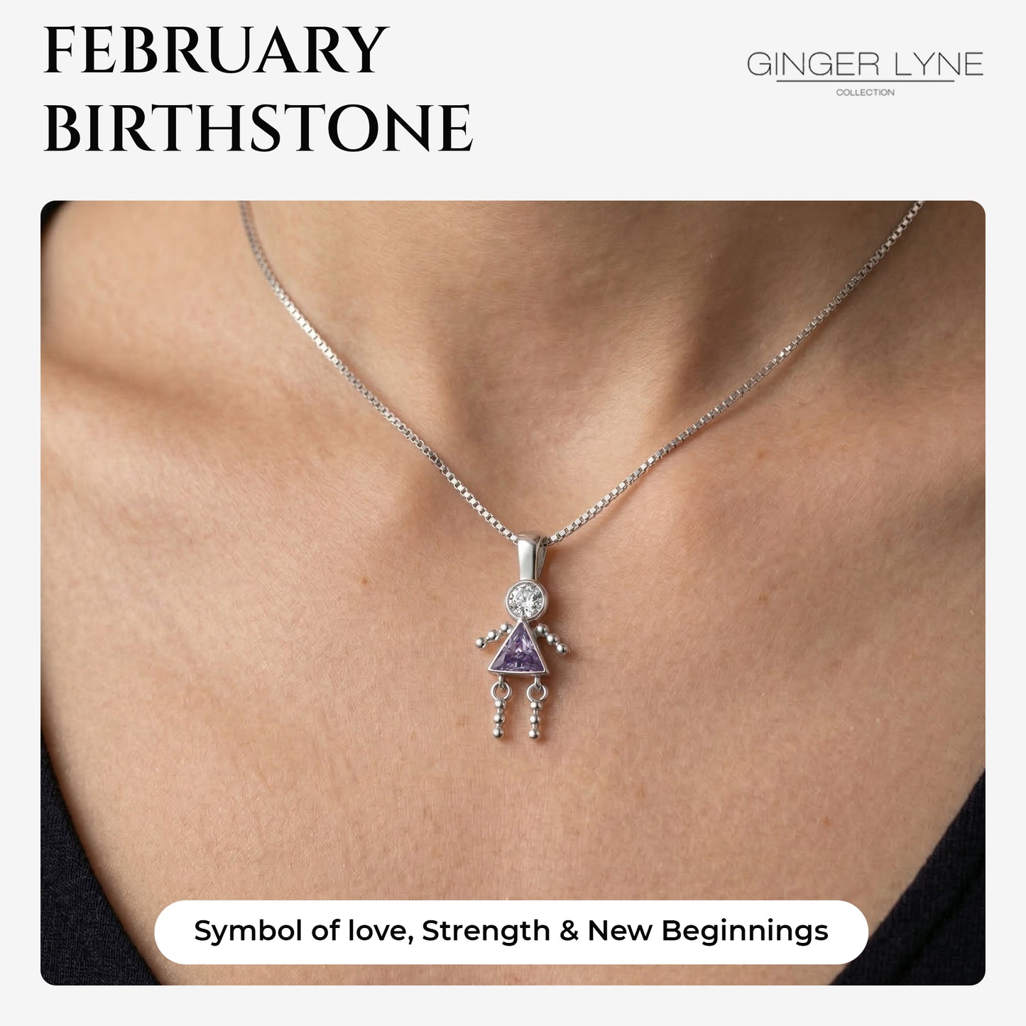 February Birthstone Necklace for Women, Simulated Amethyst Baby Girl Pendant for Mom, Sterling Silver 18 Inch Box Chain, Mothers Day Gift - Girl February
