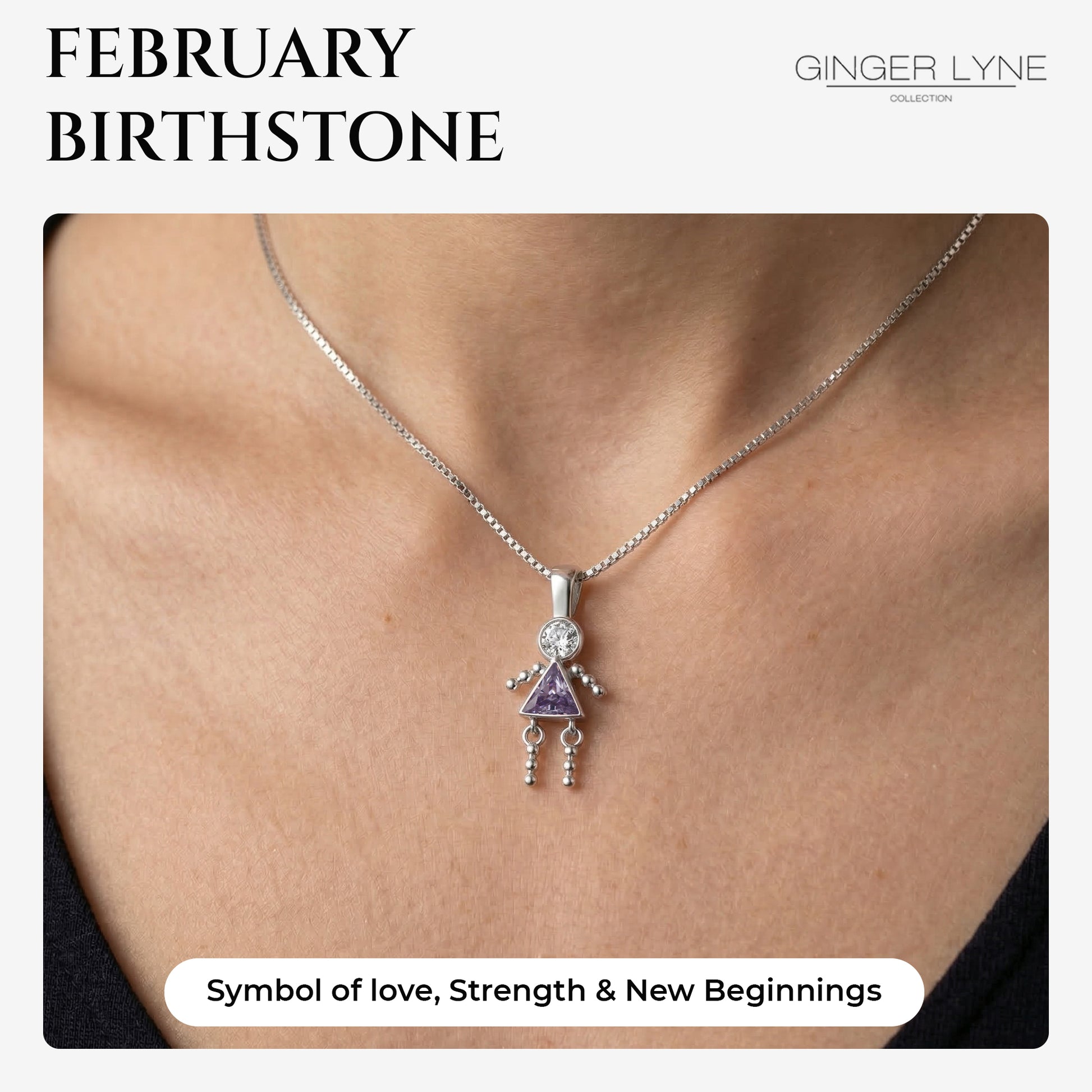 February Birthstone Necklace for Women, Simulated Amethyst Baby Girl Pendant for Mom, Sterling Silver 18 Inch Box Chain, Mothers Day Gift - Girl February