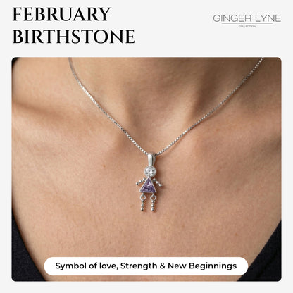 February Birthstone Necklace for Women, Simulated Amethyst Baby Girl Pendant for Mom, Sterling Silver 18 Inch Box Chain, Mothers Day Gift - Girl February