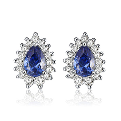 Pear Teardrop Stud Earrings for Women Sterling Silver Blue Cz Ginger Lyne Collection