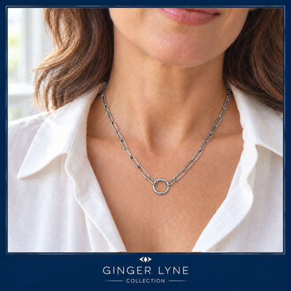 Carabiner Charm Necklace for Women Paperclip Chain Round Carabiner Holder Stainless Steel by Ginger Lyne - 12mm/Silver