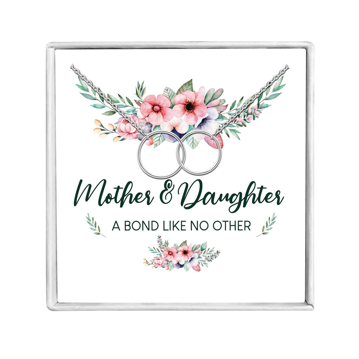 Mother Daughter Greeting Card Sterling Silver Linked Circles Necklace for Women Ginger Lyne Collection - GC-197