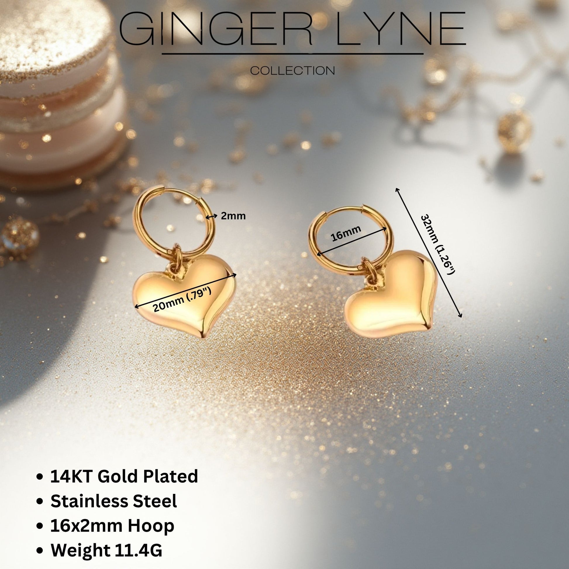 HeartHuggieHoopDangleEarringsforWomen14ktGold-PlatedStainlessSteelbyGingerLyne_Gold-3