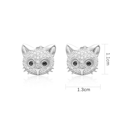 Kitty Cat Stud Earrings CZ Sterling Silver Girls Ginger Lyne Collection