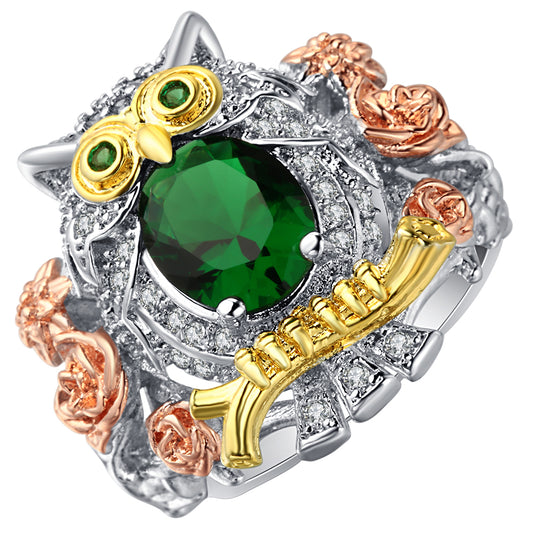 HootOwlRingTeacherGiftStatementRingGreenCzWomensGingerLyneCollection_Green-1