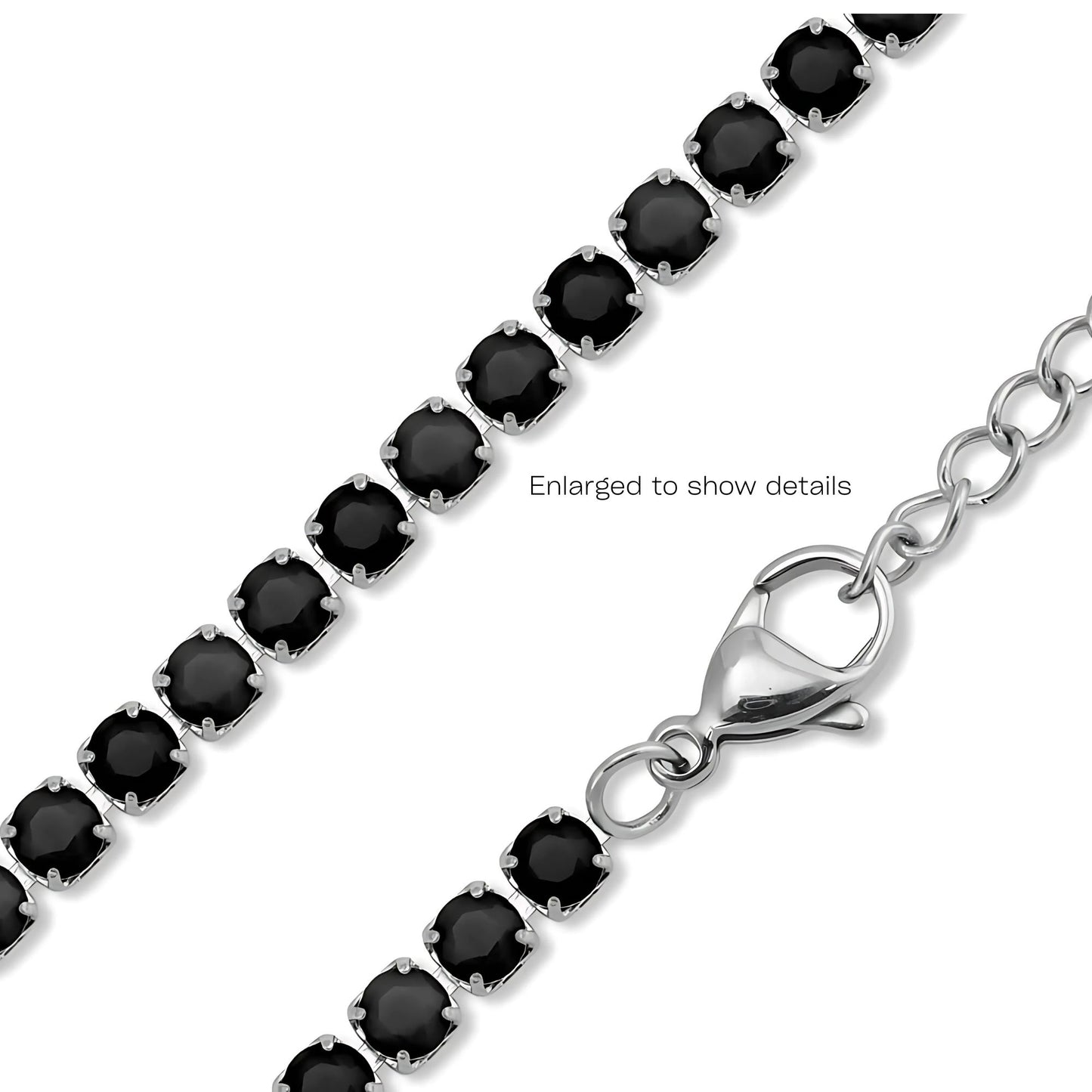 Tennis Necklace for Women 3mm Black or Clear Cubic Zirconia Choker 16-18" Adjust Length Stainless Steel - Black