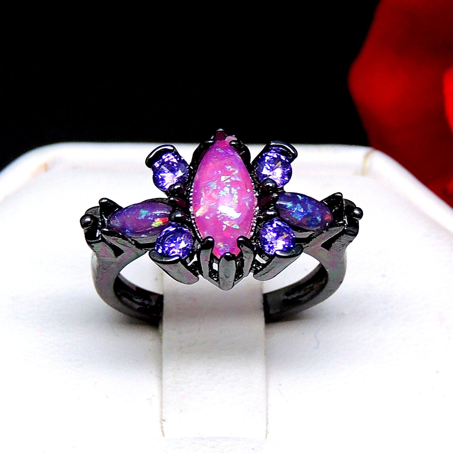 Logan Butterfly Promise Ring for Women Pink Fire Opal Purple Cz Ginger Lyne Collection