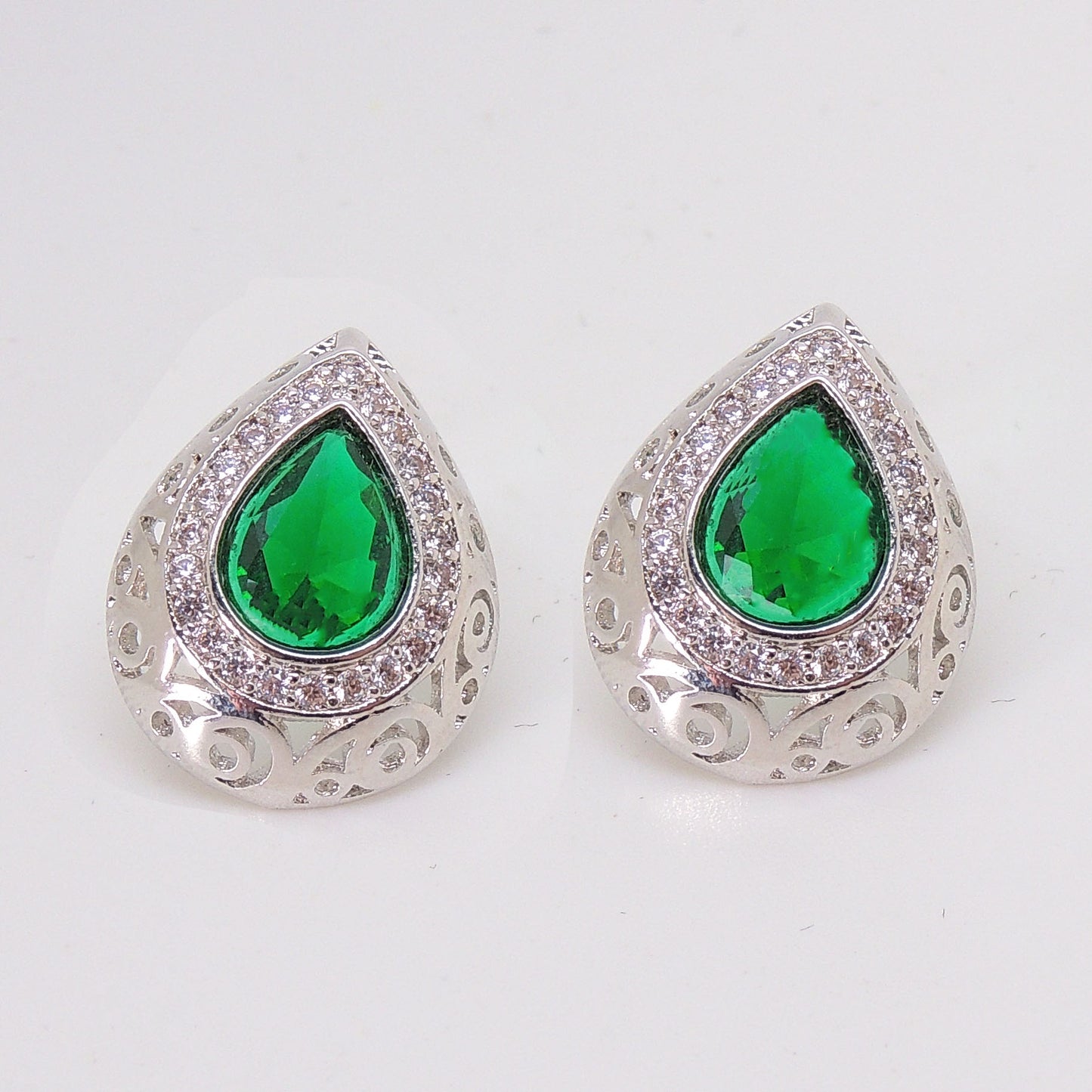 Lona Teardrop Pear purple Cz Stud Earrings Women Ginger Lyne Collection - Green