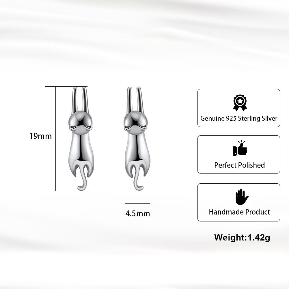 Hanging Cat Kitty Stud Earrings for Women Sterling Silver Ginger Lyne Collection - Silver