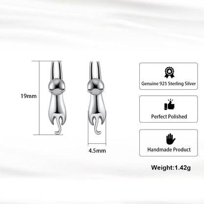 Hanging Cat Kitty Stud Earrings for Women Sterling Silver Ginger Lyne Collection - Silver