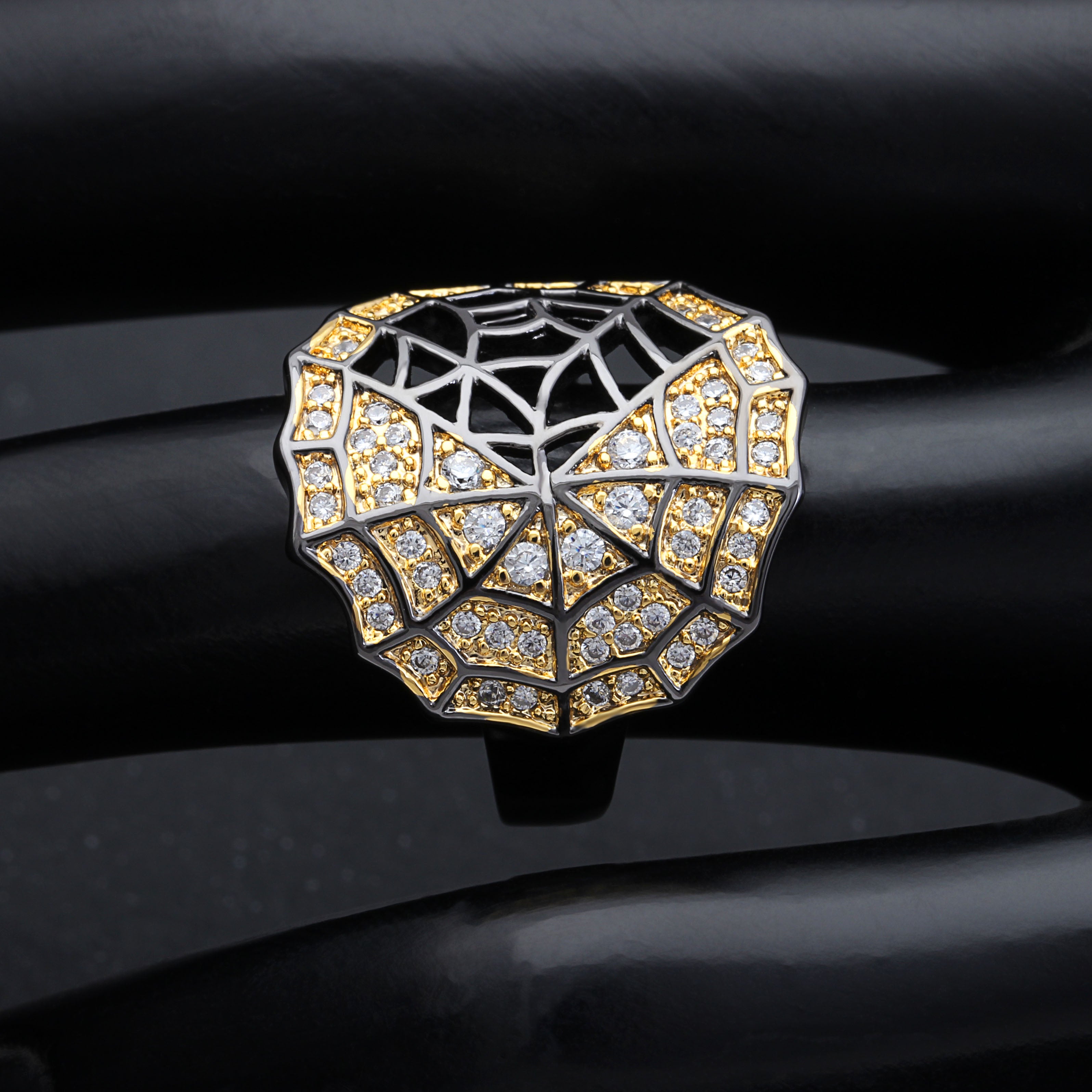 Spider Web Statement Ring Goth Black Plated Cz Girls Women Ginger Lyne Collection - 10